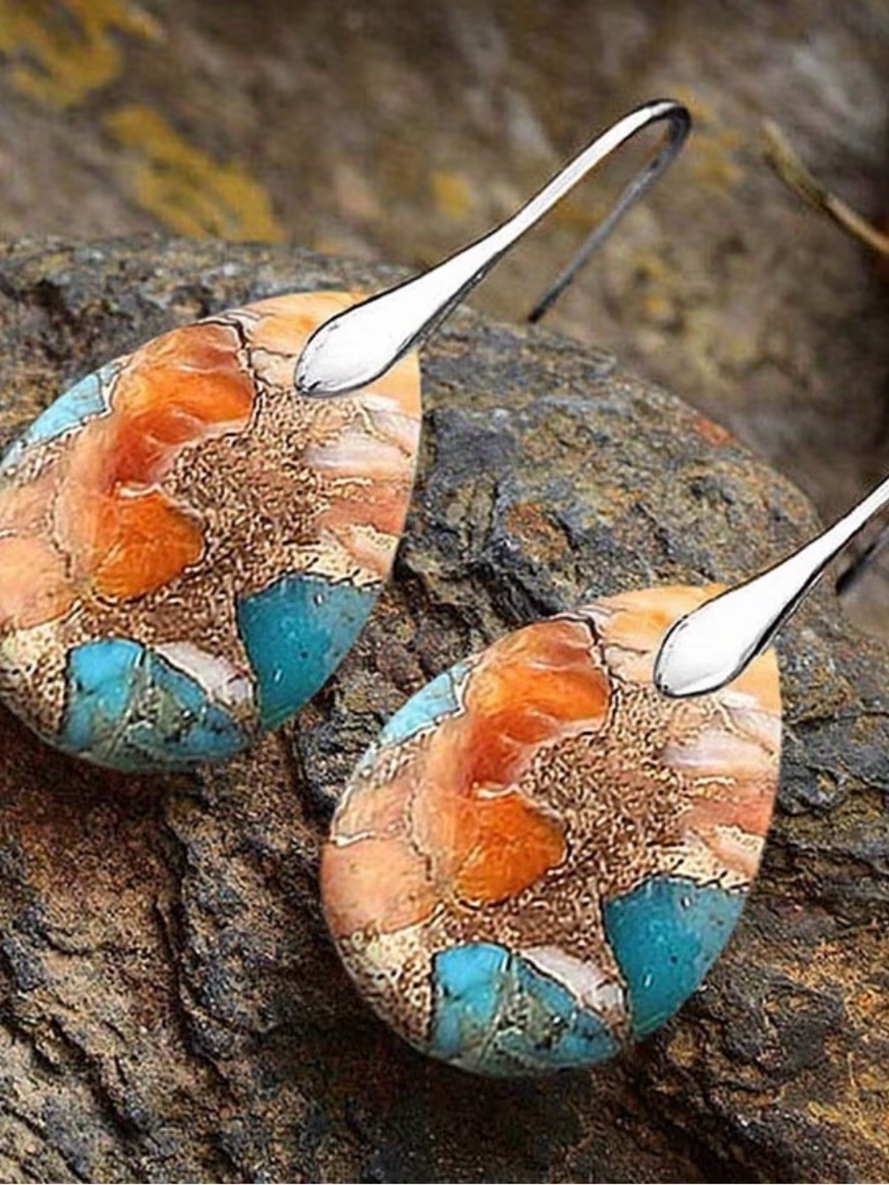Handcrafted Turquoise & Orange Teardrop Earrings - Women Jewelry